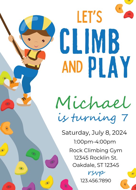 Set 12 Inviti Compleanno Arrampicata Per Bambini – Con Buste, Sacchetti Regalo E Adesivi. Tema Bouldering, Pronto All'uso!
