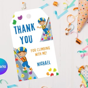 Editable rock climbing thank you tag-climbing thank you tags-birthday favor tags-instant download