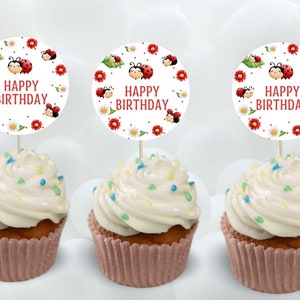 Editable Ladybug cupcake topper-ladybug theme party decor-bug birthday decor-instant download