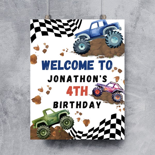 Editable monster truck birthday welcome sign-birthday welcome sign monster truck-welcome birthday poster-welcome sign template