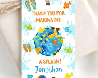 Swim Birthday party favor tags-instant download