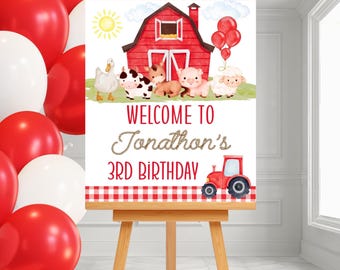 Letrero de bienvenida de cumpleaños de granja editable: letrero de bienvenida de cumpleaños de animales de granja: descarga instantánea