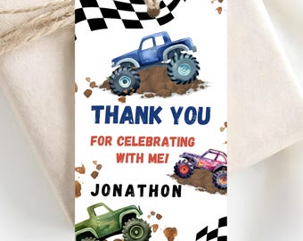 Birthday favor tags-monster truck theme-instant download