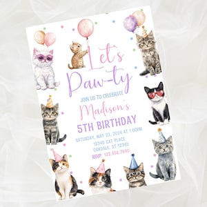 Editable cat birthday invitation-kitten party invitation-instant download
