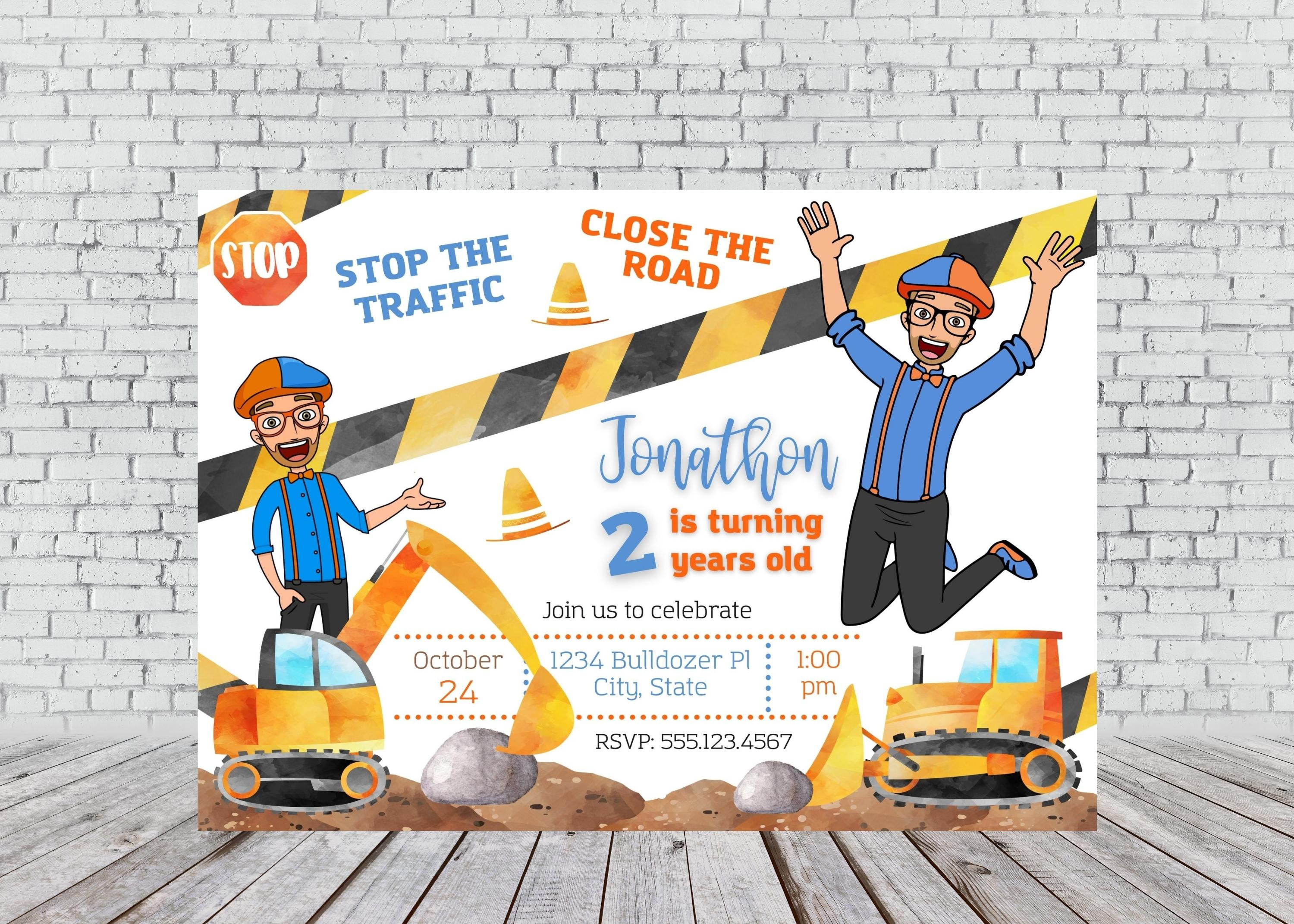 Invitations Blippi Construction birthday invitationdigital download