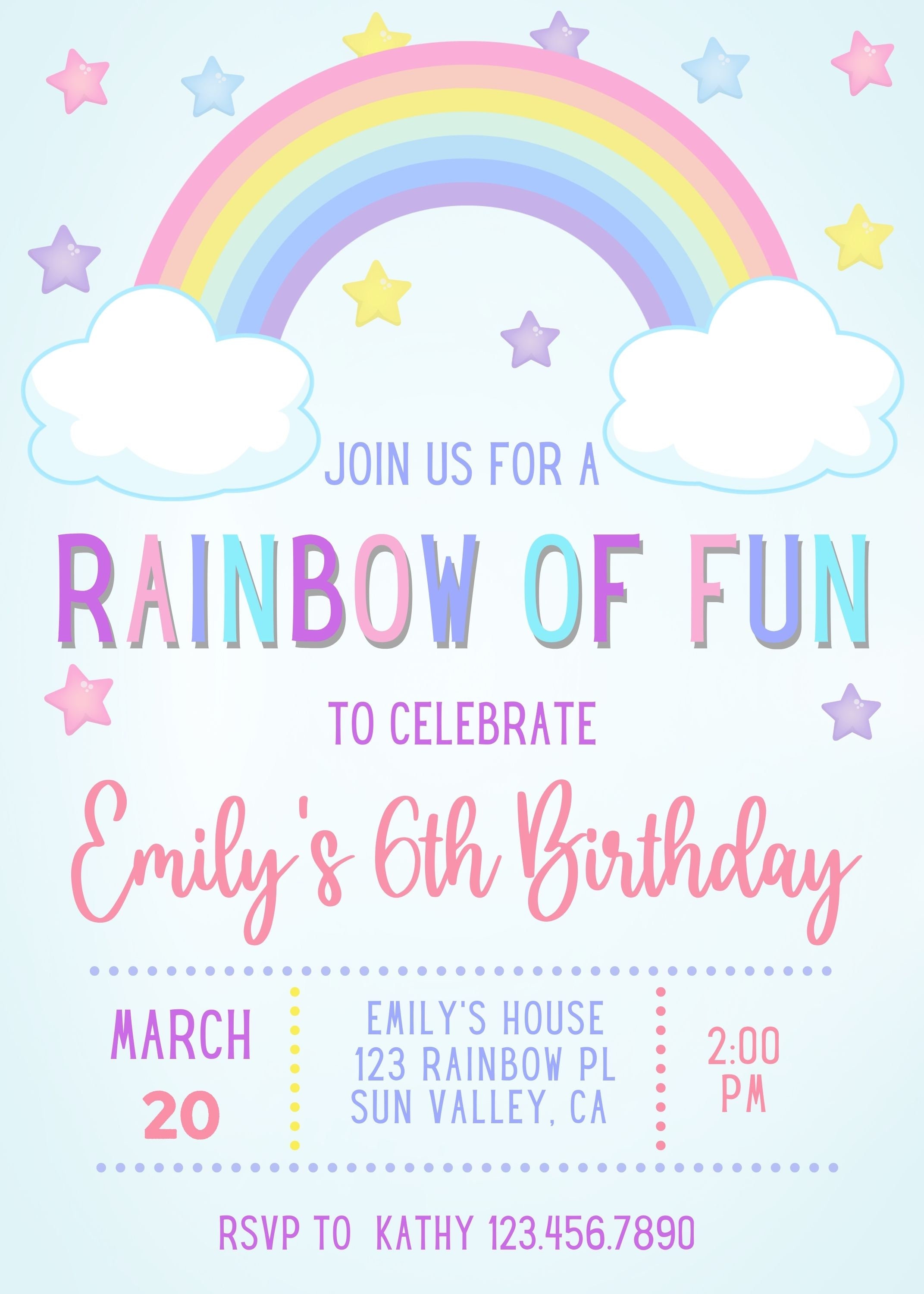 Rainbow Invitationrainbow Inviterainbow Invitation Templaterainbow