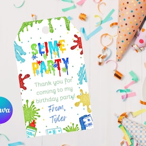 Editable slime party thank you tag-birthday thank you tags-birthday favor tags-instant download