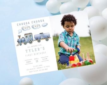 Train birthday invitation-Choo Choo Birthday invite Template, Toy Train party, Boy party Invitation