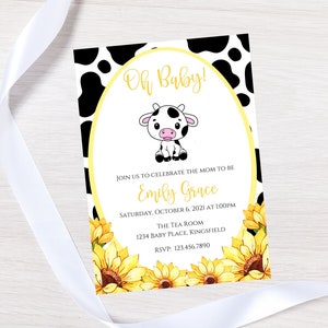 Editable Cow baby shower invite-sunflower baby shower invitation-instant download