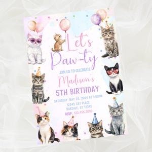 Editable cat birthday invitation-kitten party invitation-instant download