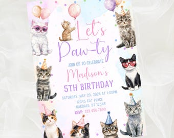 Cat birthday invitation-kitten party invitation-instant download