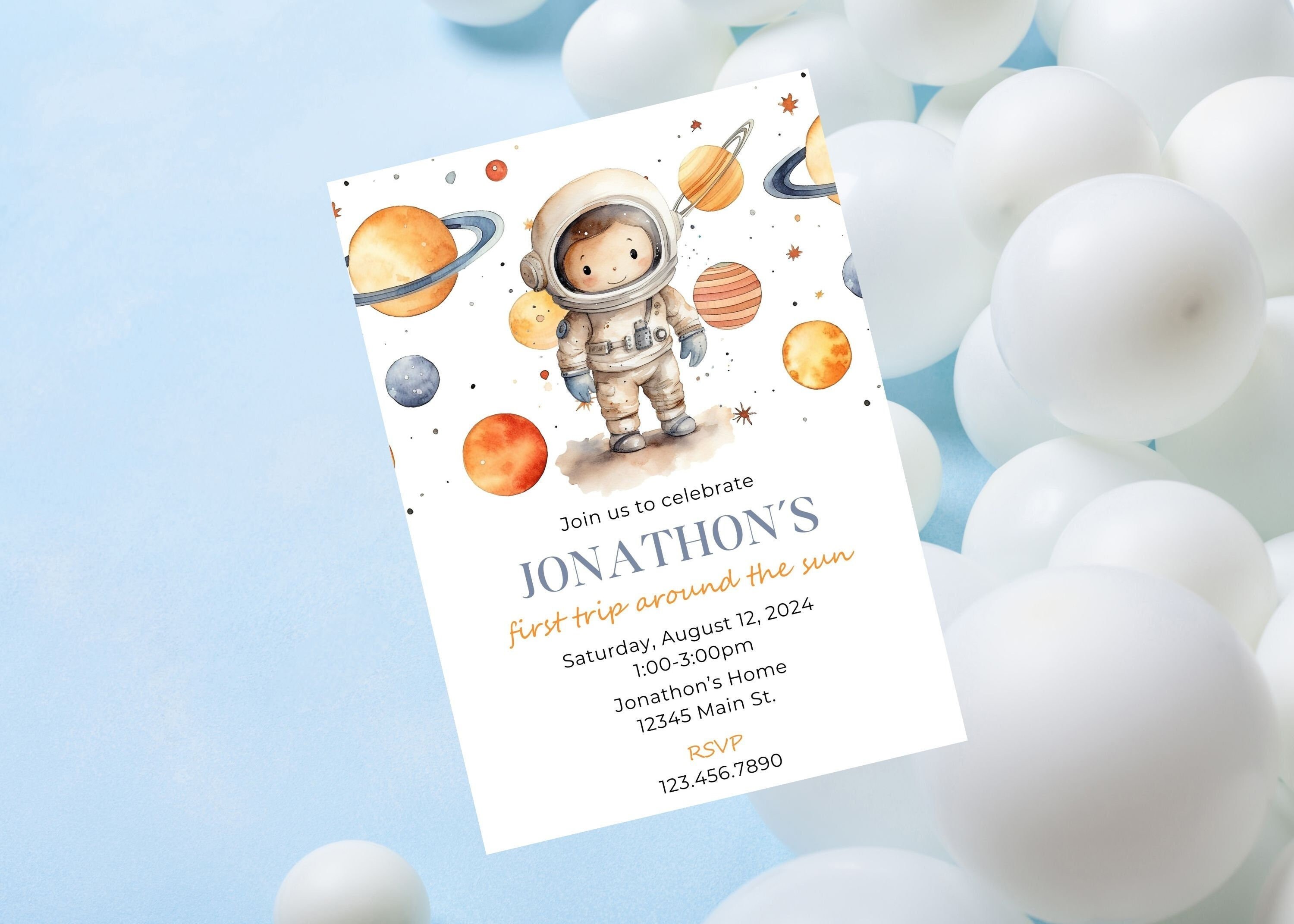 Editable Planet Birthday Invitation Template-astronaut Birthday Invite