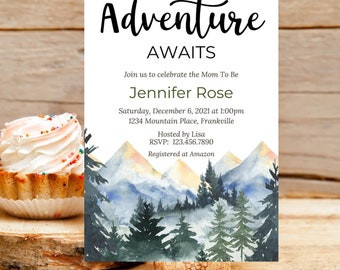 Baby Shower adventure invitations-baby shower invite template-baby shower invitation printable-adventure awaits baby shower invitation