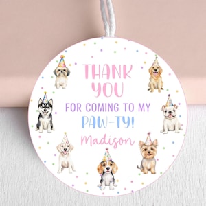 Dog Thank You Tags - Puppy Birthday Favor Tags | Editable dogTag Template for Kids&#39; Birthday Party