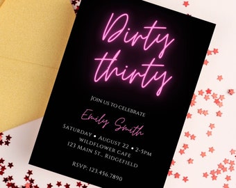 Neon pink birthday invitation-instant download