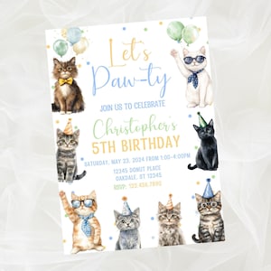 Editable cat birthday invite-kitten birthday invitation-cat party invitation-instant download