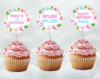 Editable pool party cupcake topper-instant download
