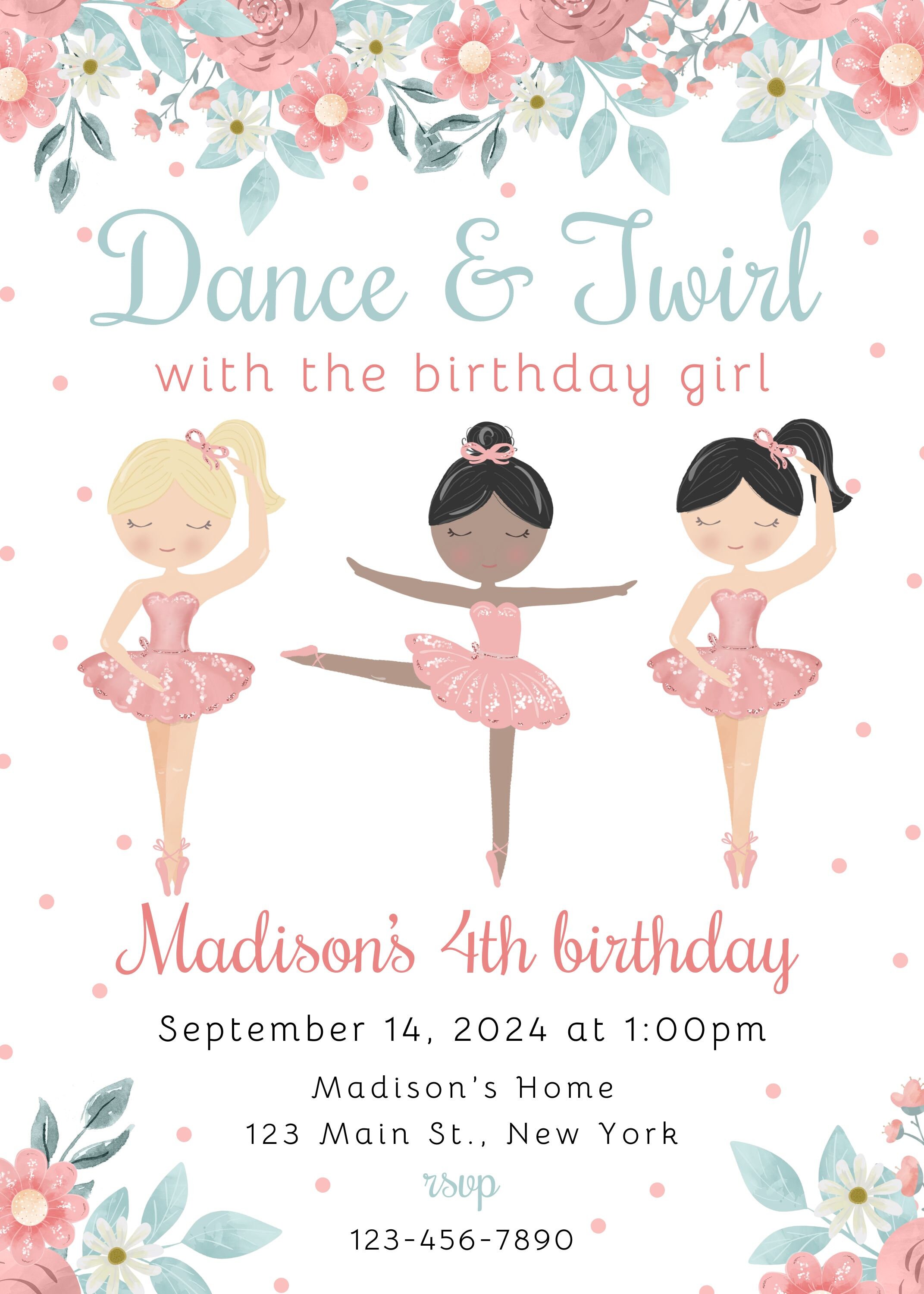 Editable Ballerina Birthday Invitation-instant Download - Etsy