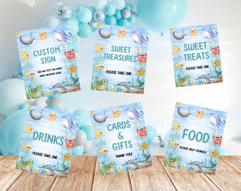Editable under the sea table sign-instant download