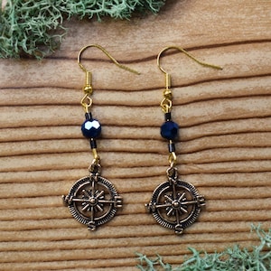 Compass Dangle Earrings | Nautical Jewelry | Pirate Accessories