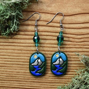 Handmade Polymer Clay Mountain Landscape Earrings | Nature Jewelry