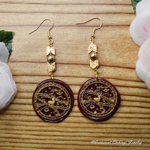 Handmade Polymer Clay Celestial Stag &quot;Wax&quot; Stamp Earrings | Fantasy Jewelry | Witchy Accessories