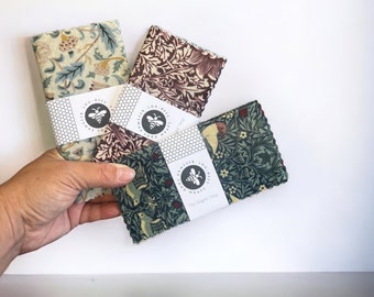William Morris Mighty Tiny Bundle, Beeswax wraps, Eco friendly beeswax food wraps.