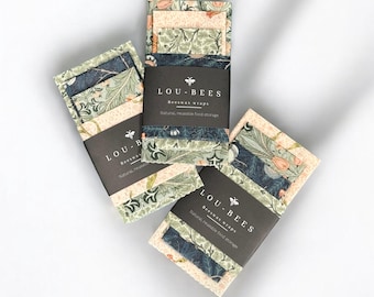 William Morris, Sweet Symphony Beeswax Wraps Starter kit. 4pk, Reusable, eco friendly and zero waste.