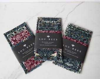 William Morris Winter Berry’s 4pk Beeswax Wraps, Reusable, eco friendly and zero waste.