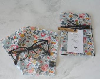 Set of 2 Handmade Cotton Lens Cloths | Floral Print Eyeglass Cleaner Liberty