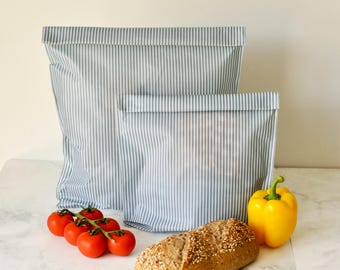 Coastal Blue Stripe Beeswax Bread Bag | Reusable Eco Kitchen Sourdough Keeper