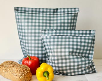 Coastal Blue Check Beeswax Bread Bag | Reusable Eco Friendly Kitchen Storage