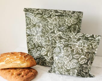 Olive Heritage Floral Beeswax Bread Bag | Reusable Eco Kitchen Storage (18x14 & 14x11)