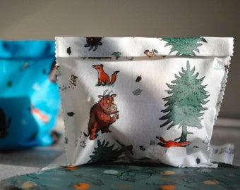 KIDS Beeswax Bag, The Gruffalo Beeswax wraps, Eco friendly food storage.