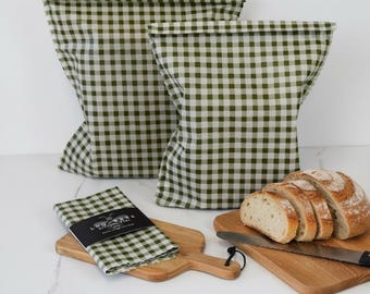 Olive Green Timeless Check Beeswax Bread Bag – Reusable Kitchen Storage