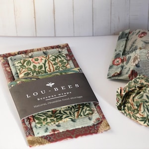 Traditional William Morris Beeswax wraps  4pk, Eco friendly food storage.