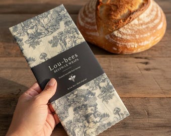 Large Beeswax Bread Wrap | Vintage Toile Pattern, Reusable Food Storage