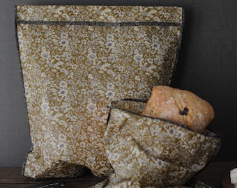 Handmade Beeswax Bread Bag | Winter Meadow Floral Print, Sourdough Storage