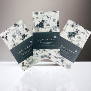 Lou-Bees Signature Beeswax food wraps.  An eco friendly alternative to cling film.