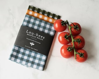 Large Gingham Beeswax Wraps Set | Reusable Food Storage (3 Pack)