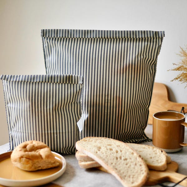 Lou-bees Pure Organic Cotton Navy Striped French-Inspired Beeswax Bag S,M,L available.