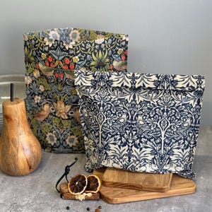 Grand sac d'emballage en cire d'abeille William Morris. Conservation des aliments respectueuse de l'environnement.