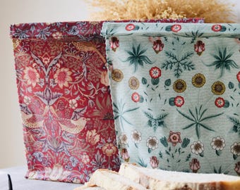William Morris Beeswax wrap Bag Medium. Eco friendly food storage.