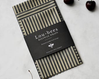 Lou-bees Pure Organic Cotton Navy Striped French-Inspired LARGE Beeswax wraps.