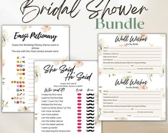 Floral Bridal Shower Game Pack: Emoji Pictionary, He Said She Said (Digital Download)