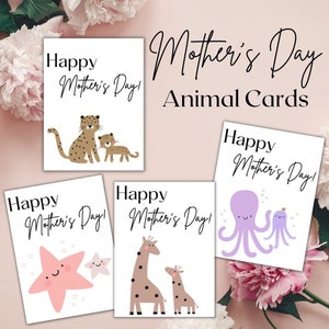 Cartes animalières pour la fête des Mères (paquet de 4) | Fête des Mères, Cartes de voeux, Mai, Maman, Printemps, Animaux