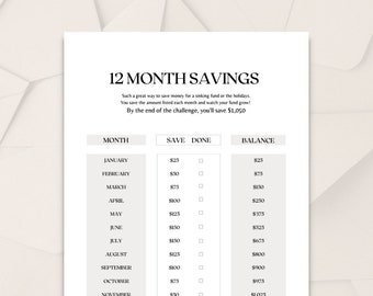 12 Month Savings Challenge Printable (Digital Download)