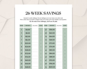 26 Week Savings Challenge Printable (Digital Download)