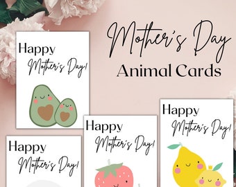 Fruit Mother's Day Cards: Avocado, Lemon, Strawberry, Egg (Digital Download)