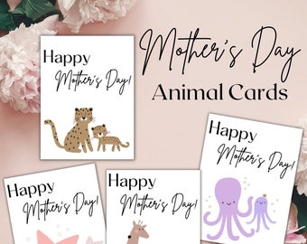 Animal Mother's Day Cards: Cheetah, Octopus, Giraffe, Starfish (Digital Download)